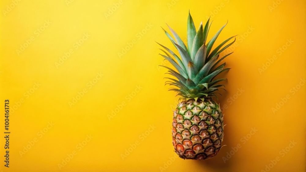 Vibrant pineapple on bright yellow background showcasing texture and color for design projects Vibrant pineapple on bright yellow background showcasing texture and color for design projects