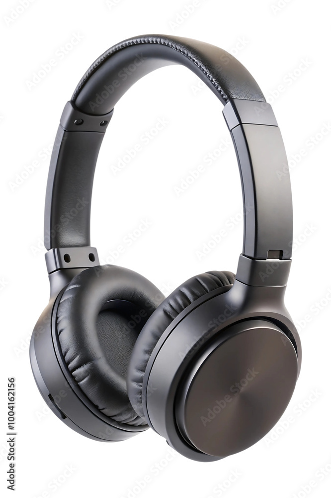 Black wireless headphones on white background