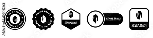 Cocoa Beans, organic product - vector signs for food and drink package labeling.