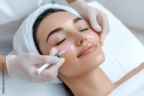 Beautiful Woman Receiving Cosmetic Injection Treatment at Spa - Skincare and Anti-Aging Therapy