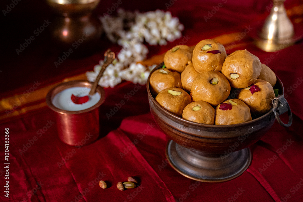 Indian Traditional Besan Laddoo Made with Pure Desi Ghee and Dryfruit Indian Traditional Besan Laddoo Made with Pure Desi Ghee and Dryfruit