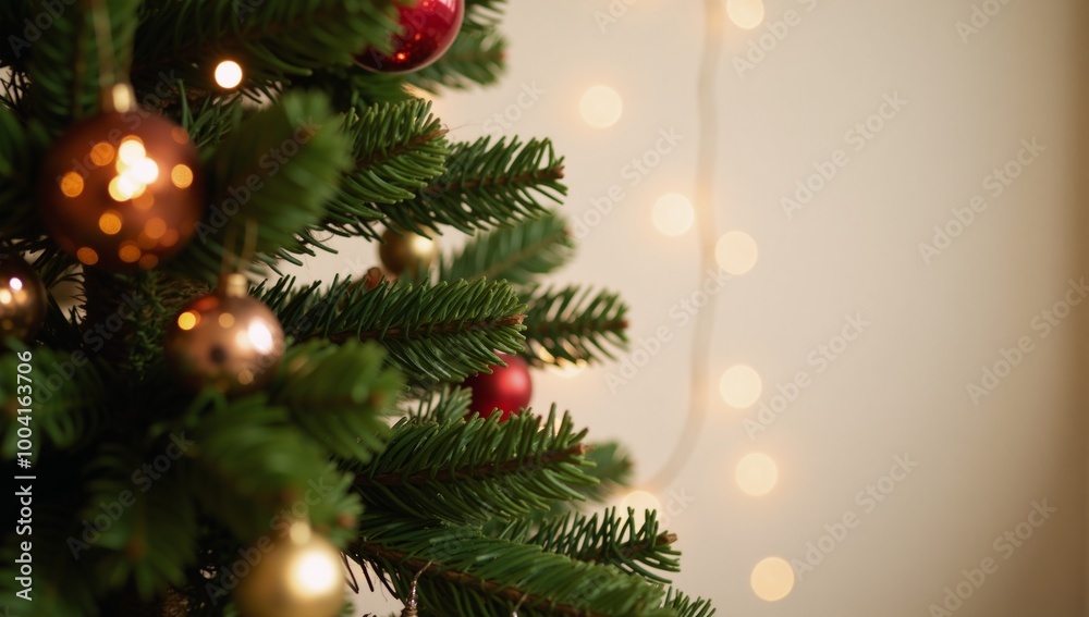 Gold-tinged Christmas tree scene with a glowing ambiance