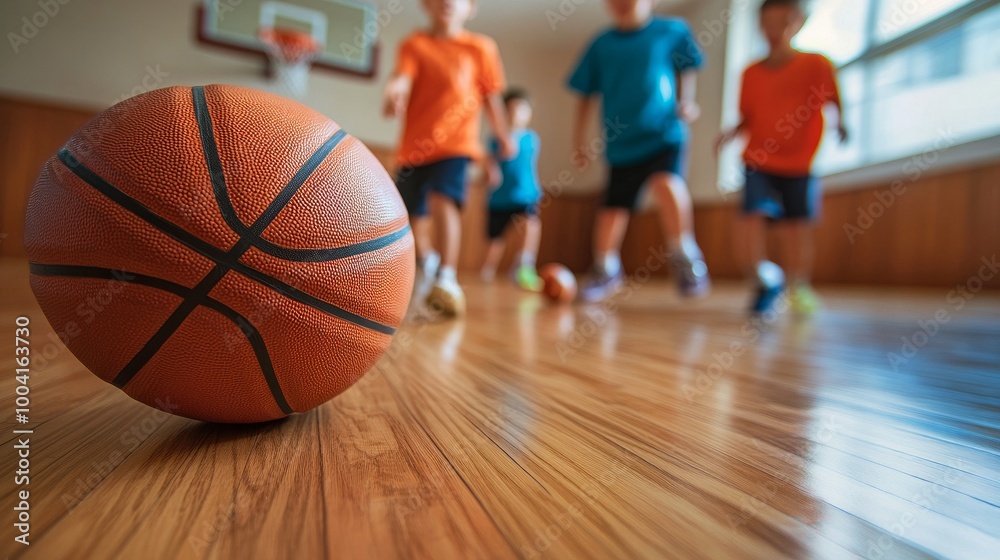 In the backdrop, one can see a youthful basketball team practicing on a hardwood floor. Sports Equipment for Indoor Use in Classrooms In the backdrop, one can see a youthful basketball team practicing on a hardwood floor. Sports Equipment for Indoor Use in Classrooms