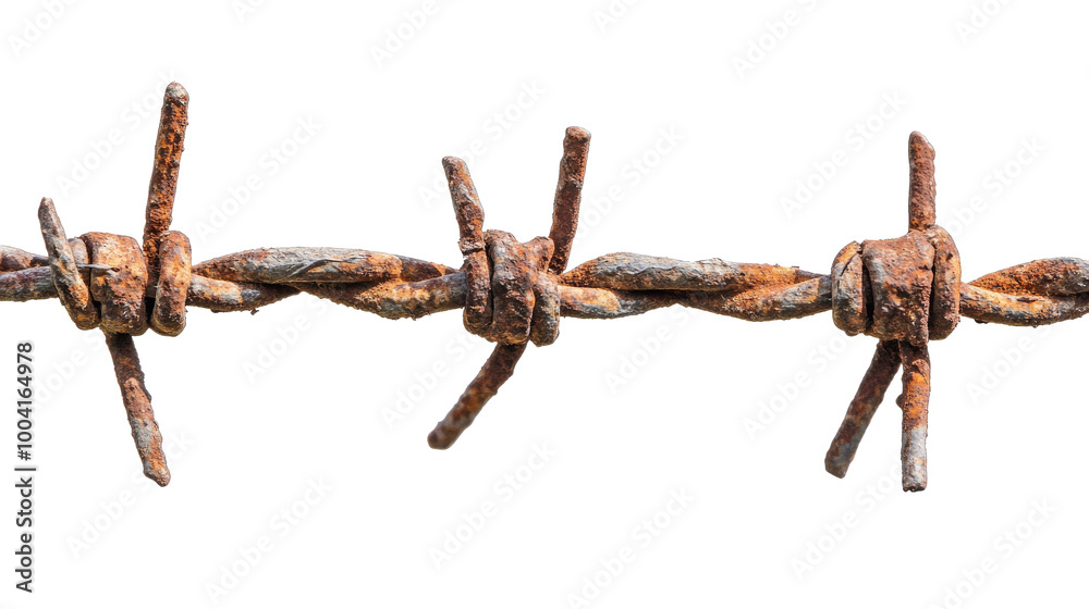 long stretch of barbed wire with rusted metal texture, placed diagonally across the frame, solated on transparency background PNG for seamless integration in graphic long stretch of barbed wire with rusted metal texture, placed diagonally across the frame, solated on transparency background PNG for seamless integration in graphic
