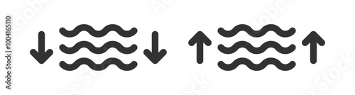 Low, high tide icon. Ocean wave. Sea water level.