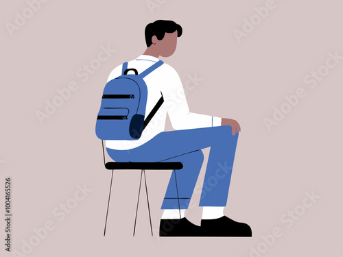 Person Sitting on Chair with Blue Backpack Illustration