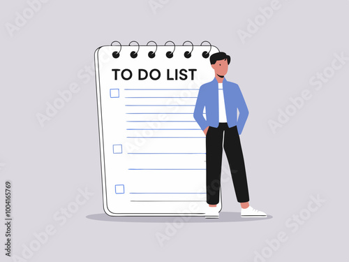 Person standing next to a to-do list illustration