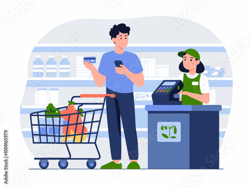 Man paying with credit card at supermarket checkout