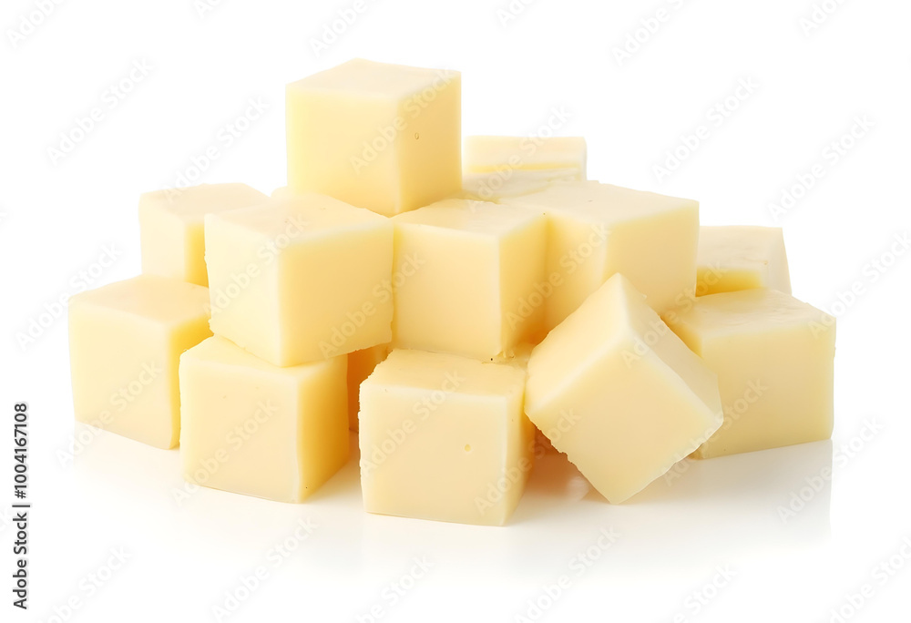 Creamy cheese cubes stacked together, perfect for snacking or cooking Creamy cheese cubes stacked together, perfect for snacking or cooking