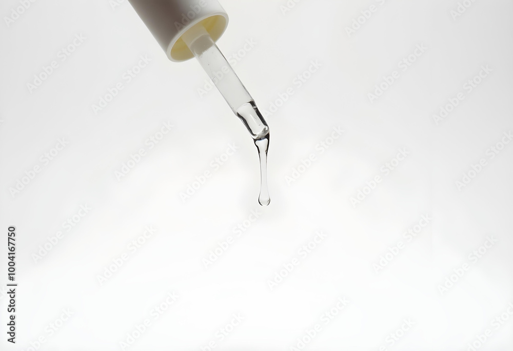 Dripping cosmetic serum from pipette on white background, showcasing purity and elegance Dripping cosmetic serum from pipette on white background, showcasing purity and elegance