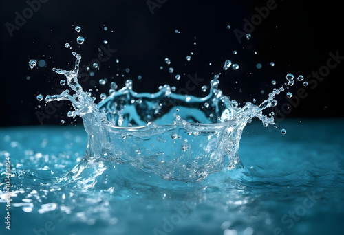 Fresh water drops create dynamic splashes in motion, showcasing beauty