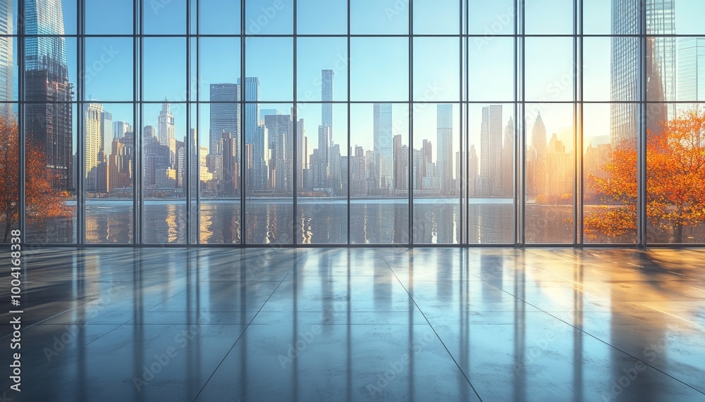 Cityscape Through Glass Wall with Reflections Skyscrapers Cityscape Through Glass Wall with Reflections Skyscrapers