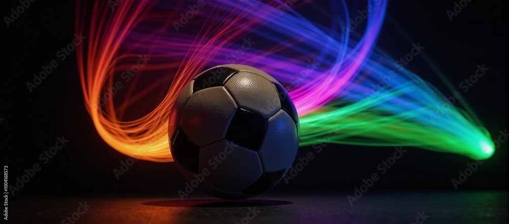 Fototapeta premium A dynamic light show featuring an abstract representation of a soccer ball during a sports event or competition Football