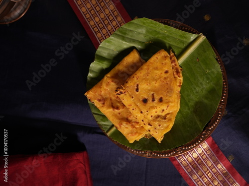 Indian sweet Puran poli roti with the sweet filling inside