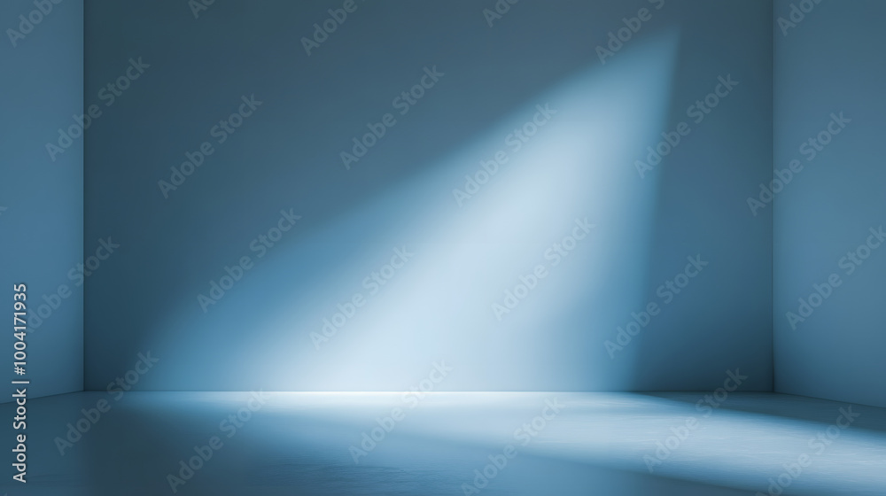 Empty gray and blue background for product presentation with light and shadow on the wall and floor Empty gray and blue background for product presentation with light and shadow on the wall and floor