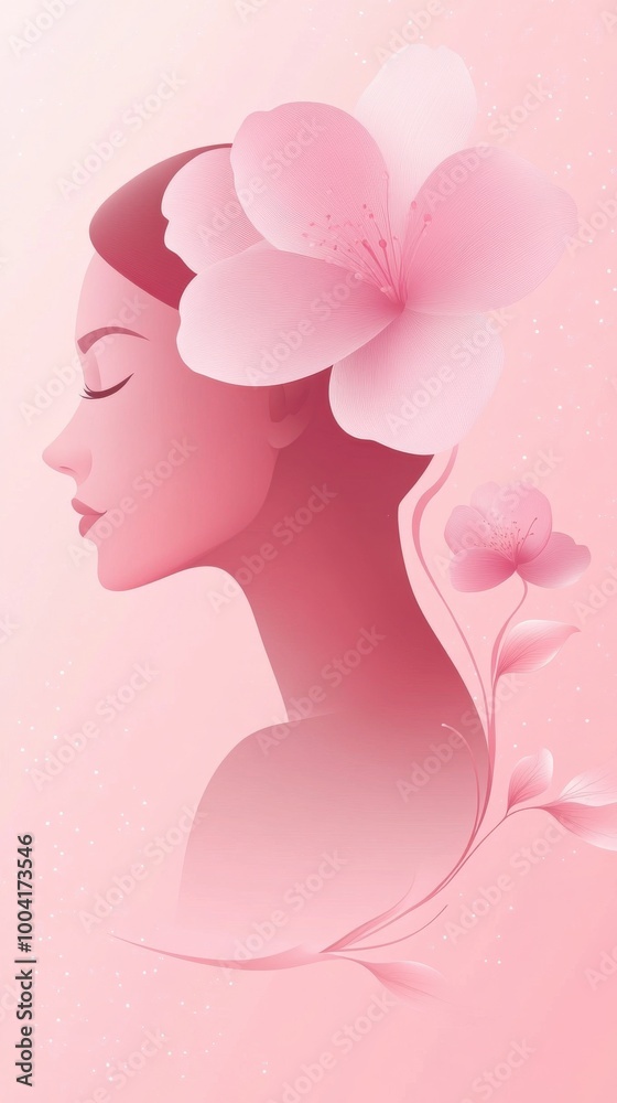 Elegant vector illustration of a woman's profile with vibrant pink flowers symbolizing feminine beauty and tranquility Elegant vector illustration of a woman's profile with vibrant pink flowers symbolizing feminine beauty and tranquility