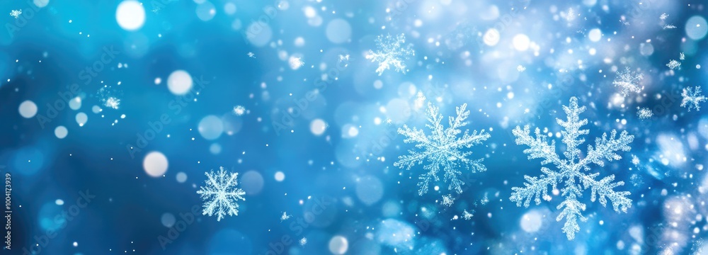 Elegant Snowflakes on Blue Background with Copy Space for Winter Sale Elegant Snowflakes on Blue Background with Copy Space for Winter Sale