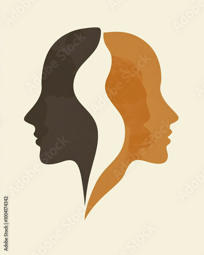 Two Faces Profile Abstract Art.