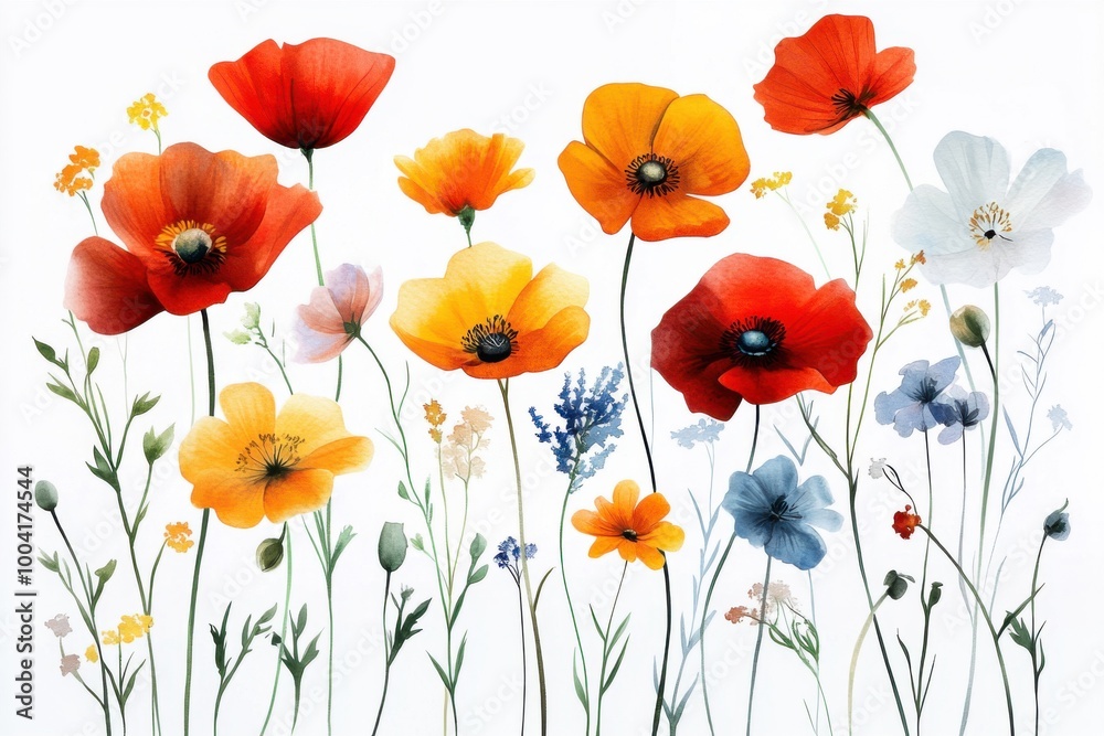 Fototapeta premium Colorful Watercolor Flower Illustrations