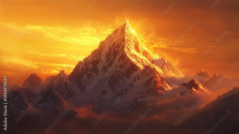 Naklejka premium Majestic Mountain Peak at Sunset