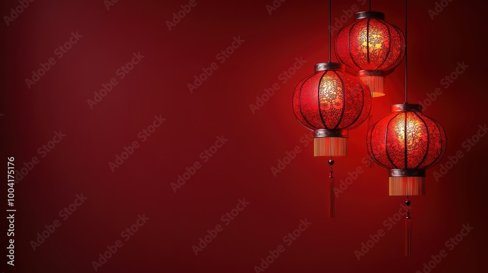 Chinese New Year Lanterns on Red Background Chinese New Year Lanterns on Red Background