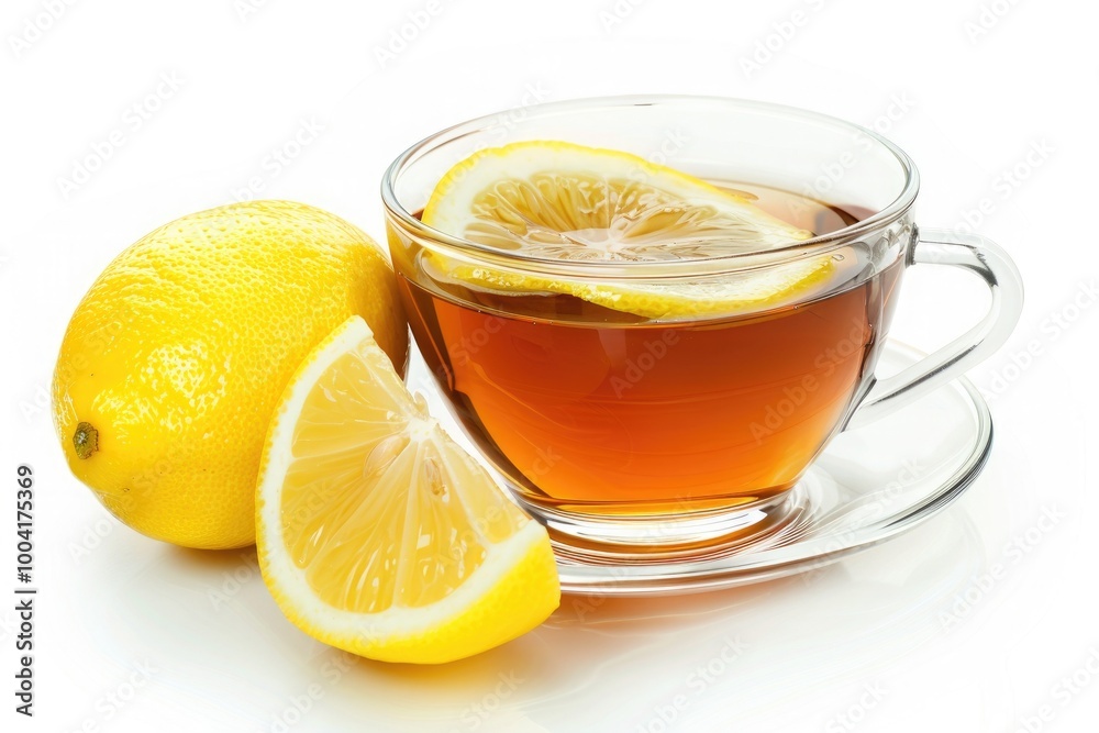 Cup of tea with lemon on white background Cup of tea with lemon on white background