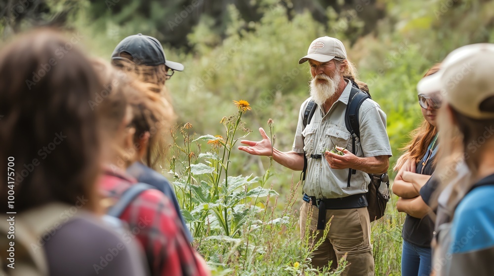 Obraz premium Guided nature walk in a green field
