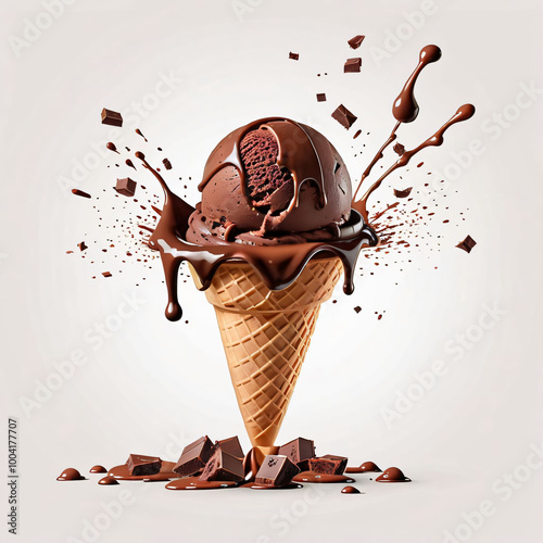 Chocolate Ice Cream Splash, isolated on white background