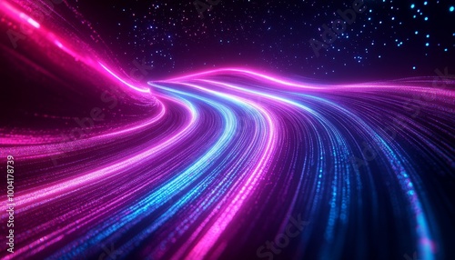 Neon Light Cityscape, a vibrant digital artwork showcasing a futuristic urban landscape illuminated by colorful neon lights, bustling energy and modern architecture.