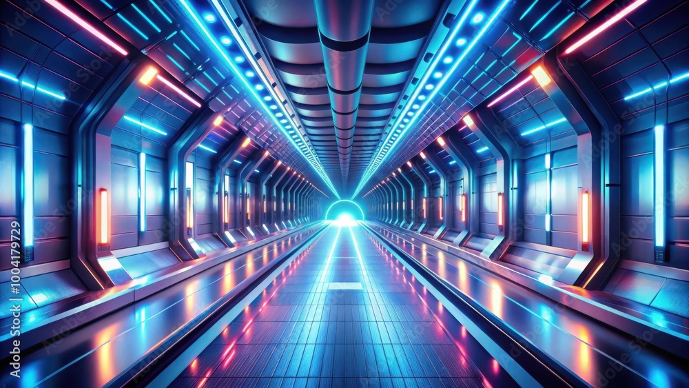 Futuristic Technology Tunnel with Illuminated Walls and Sense of Motion for Transport Themes Futuristic Technology Tunnel with Illuminated Walls and Sense of Motion for Transport Themes