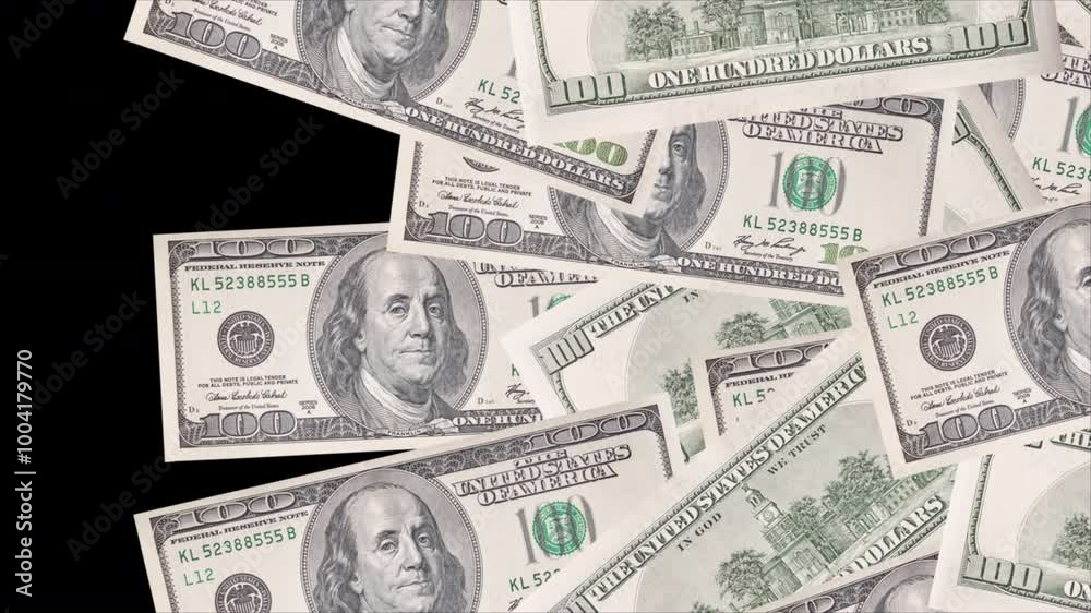 Money Transition Left to Right. Animation 4k. One Hundred Dollar Bills entering from the left hand of the screen and exiting on the right hand. With alpha channel. Money Transition Left to Right. Animation 4k. One Hundred Dollar Bills entering from the left hand of the screen and exiting on the right hand. With alpha channel.