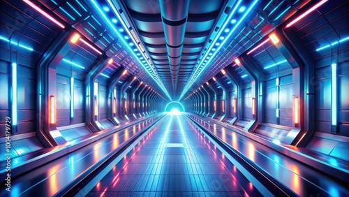 Futuristic Technology Tunnel with Illuminated Walls and Sense of Motion for Transport Themes