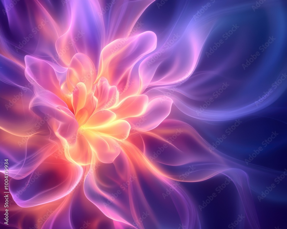 Obraz premium A vibrant, abstract floral design with flowing colors and light, creating a dreamy atmosphere.