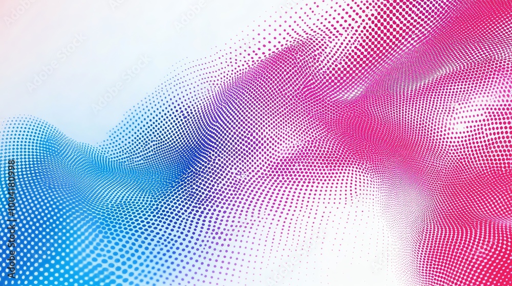 Abstract background with a gradient of pink, blue and white dots.