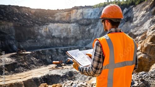 Worker examining mining site conditions