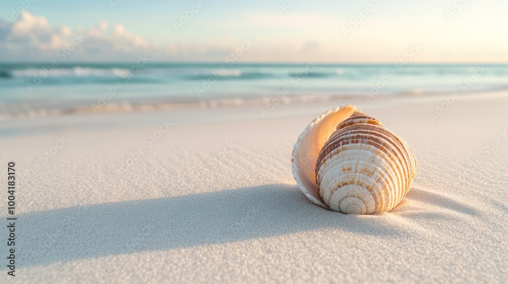 A seashell rests on a pristine beach, capturing the tranquility of a coastal landscape. A seashell rests on a pristine beach, capturing the tranquility of a coastal landscape.