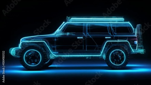 motion future hologram neon black and white car 4x4