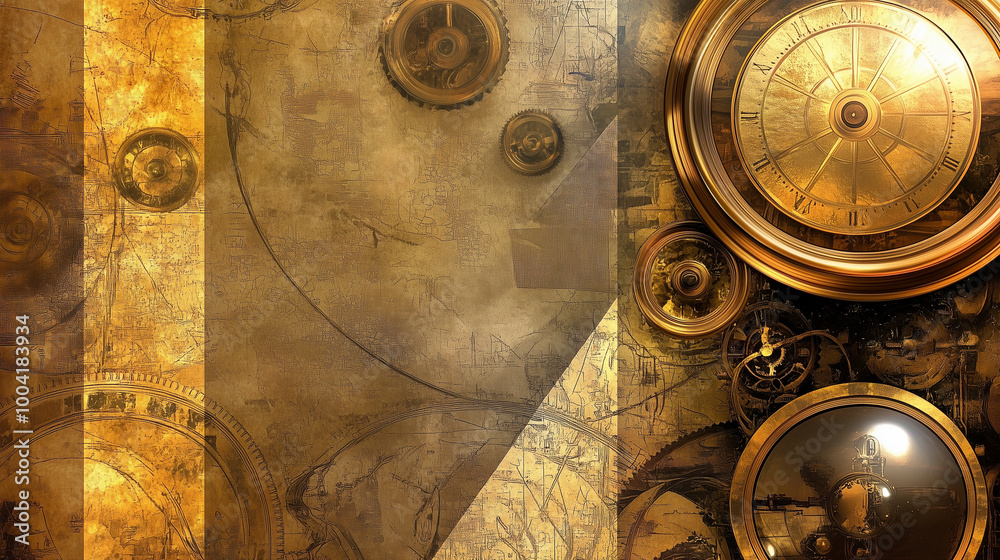 Naklejka premium Gold steampunk themed background. AI Generated