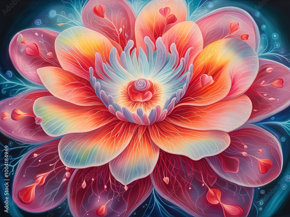 the image of a fantastic flower with a glowing inner light. Luminescent Bloom: A Vision in Pink and Blue the image of a fantastic flower with a glowing inner light. Luminescent Bloom: A Vision in Pink and Blue