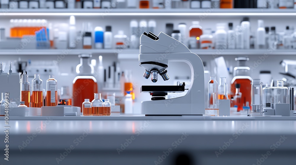 Biological safety cabinet with lab tools, sterile workspace, 3D illustration Biological safety cabinet with lab tools, sterile workspace, 3D illustration