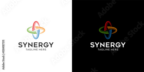 logo Synergy, the concept of two or more entities working together, The interlocking circles represent the coming together of diverse elements