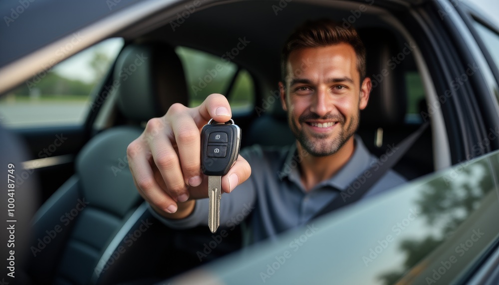 © zettar - A man is holding a car key and smiling © zettar - A man is holding a car key and smiling