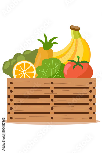 grocery box - a box with various food products. Vector flat illustration on white isolated background. design template