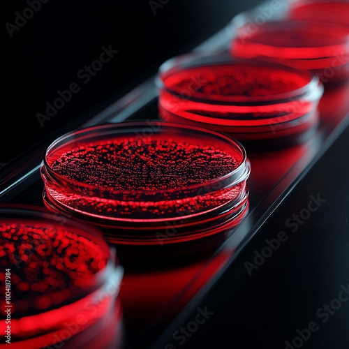 Digital colony counter and petri dishes, microbiology research, 3D illustration photo