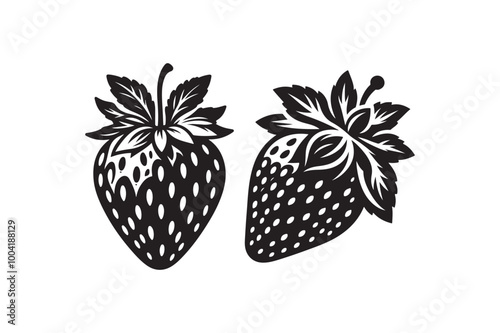 Strawberries silhouette vector illustration, Strawberries silhouette vector bundle.