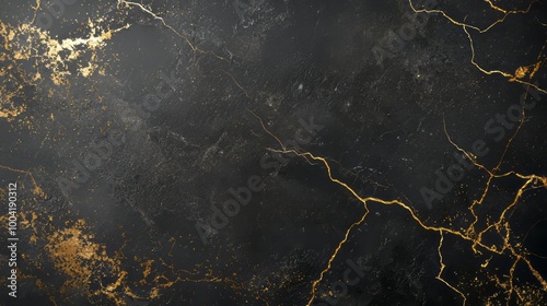 Elegant black marble texture with gold veining and abstract metallic accents. The luxurious design offers a sophisticated and timeless aesthetic. AI generative.