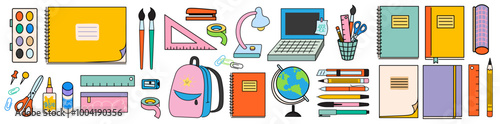 color icon set of stationery and stuff for school and education. elements for logo sticker website poster decor