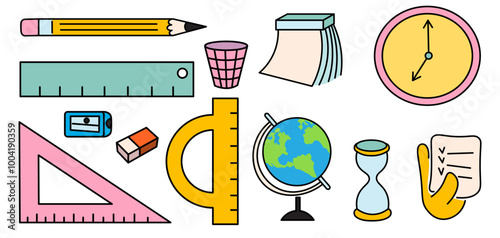 color icon set of stationery and stuff for school and education. elements for logo sticker website poster decor