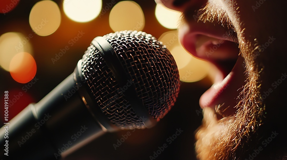 Obraz premium A man singing into a microphone.