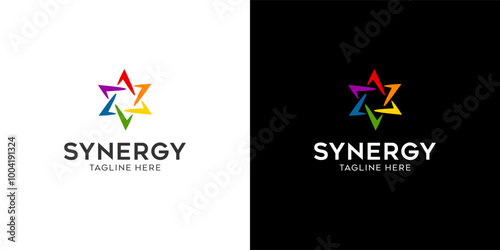 logo Synergy, the concept of two or more entities working together, The interlocking circles represent the coming together of diverse elements